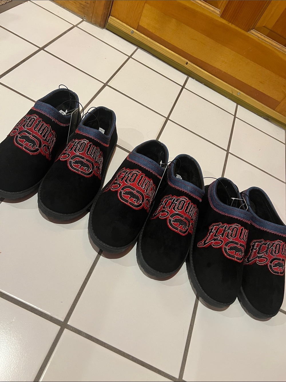 Men’s Ecko Unltd Tasman-style embroidered faux-suede fur mules/slippers